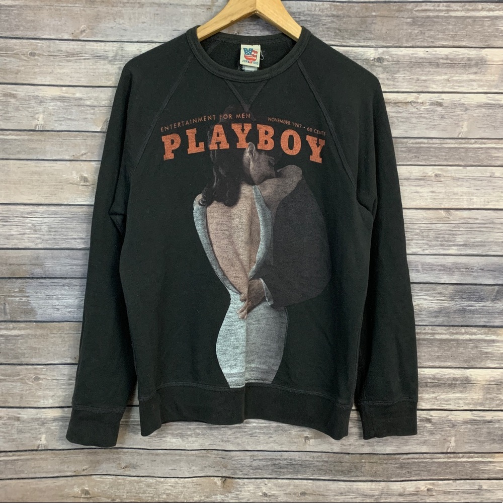 Junk Food Clothing Black Playboy Graphic Crewneck with Orange Logo